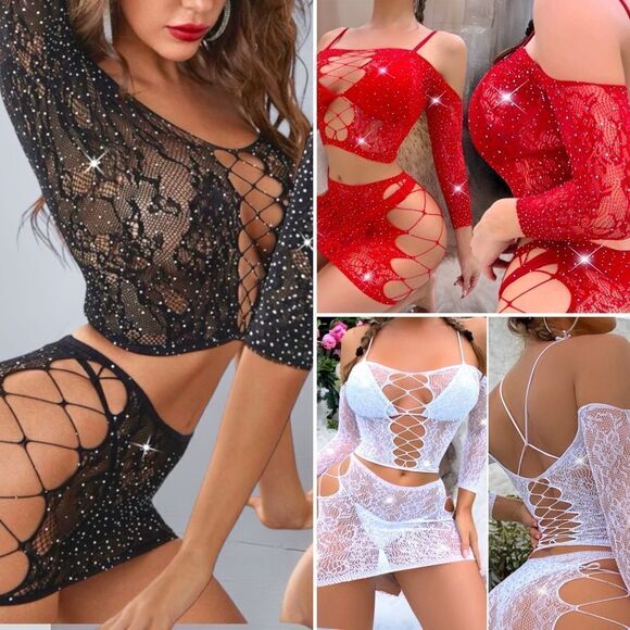 HOT Item! l 2-piece Rhinestone embellished Set  l OS l high-stretch l New - Picture 1 of 7